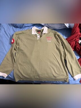 Airwalk Polo Long Sleeve Olive and Red with Cream Collar Men’s XL